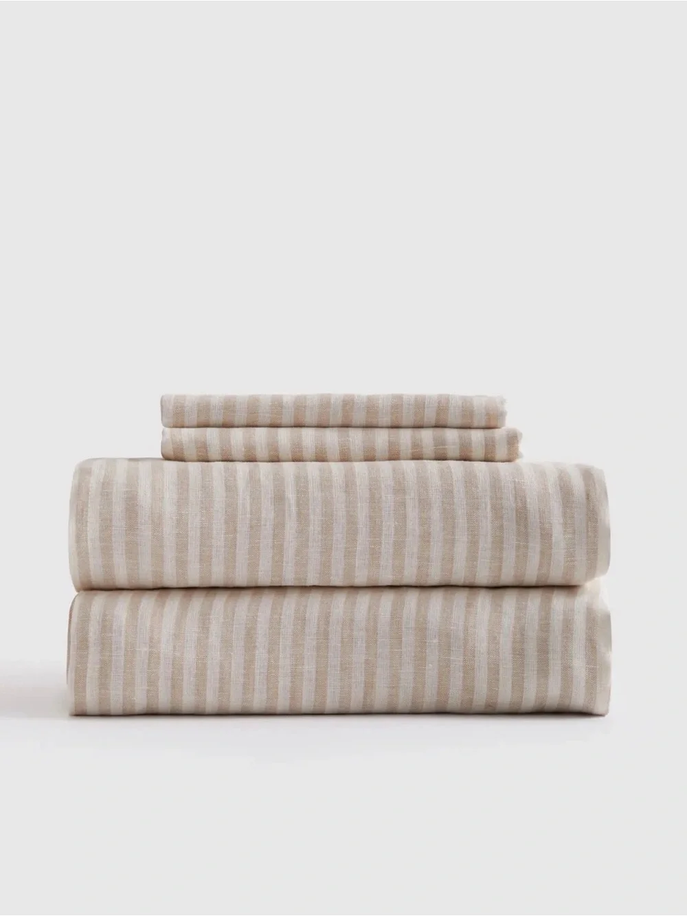 Quince European Linen Striped Sheet Set in Natural and White King 230